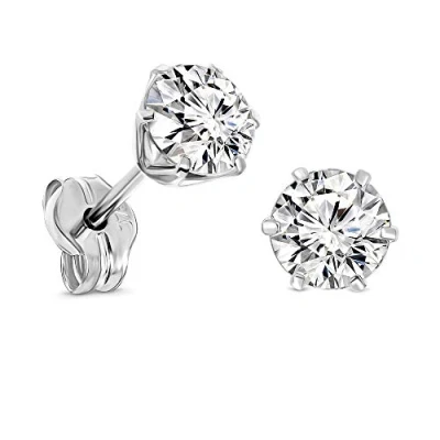 Immagine di Miore Orecchini Donna Oro Bianco Lucido, Vero 9KT 375, Zirconi. anallergici con perno passante e chiusura a farfalla.