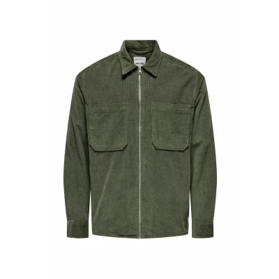 Immagine di ONLY &amp; SONS Onsalp 14 W RLX 2pkt Washd Cord LS Zip Camicia a Maniche Lunghe, Castor Gray, M Uomo
