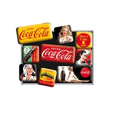 Immagine di Nostalgic Art Set di Magneti Vintage Coca Cola Yellow Regalo per Amanti della Coke, Decorazione del Frigorifero, Design nostalgico, 9 Pezzi, unità