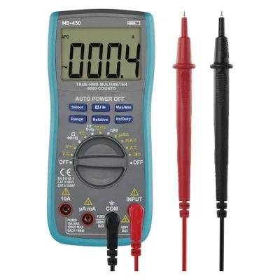 Immagine di EMOS Multimetro digitale CATIII 600 V, True RMS Auto Range, misuratore di corrente 6000 conti con punte misurazione, riduzione e sonda, funzione memoria, batteria inclusa, blu, M0430