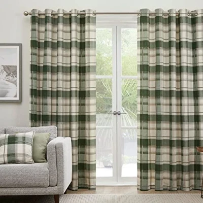 Immagine di Fusion Balmoral Check Coppia di tende con occhielli 229 x cm, colore: verde