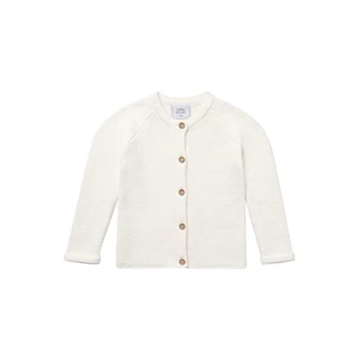 Immagine di Stellou &amp; friends Cardigan per neonati e bambini con bottoni effetto legno, abbigliamento di alta qualità in 100% cotone, perfetto autunno inverno, certificato Oeko TEX, bianco, 110/116 cm