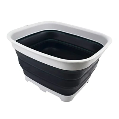 Immagine di SAMMART Lavapiatti Pieghevole da 15 Litri con Tappo di Scarico Lavabo Vasca Lavastoviglie Portatile Vassoio salvaspazio Cucina (Grigio/Grigio Ardesia, 1)