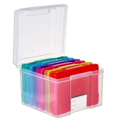 Immagine di Matana Scatola Porta Foto Multicolore (21,5 x 21,5) con 6 Scomparti ed Etichette per Multiuso Oggetti di Artigianato e Semi