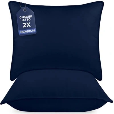 Immagine di Utopia Bedding Cuscini Letto (Set di 2), 60 x cm Guanciali Coppia, 3D Fibra Poliestere (Blu Navy)