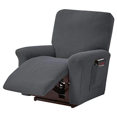 Immagine di ele ELEOPTION Copridivano reclinabile, Copertura Elastica per Divano Jacquard Antimacchia, 4 Pezzi, Poltrona di Relax, da Massaggio, Grigio Scuro