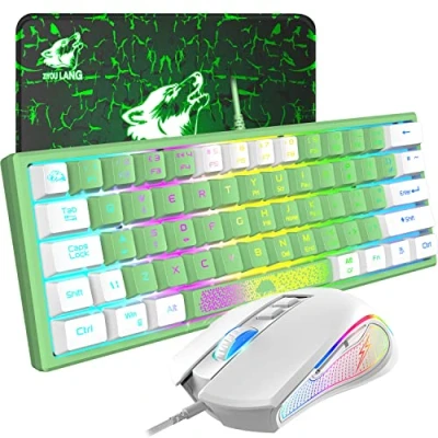 Immagine di Set di mouse per tastiera da gioco RGB K61, a membrana meccanica con layout UK, ottico 7 pulsanti fino 3600 dpi, PC laptop Mac 12 tasti multimediali