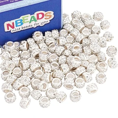 Immagine di NBEADS Perline Europei, in Argilla Polimerica A 100 Foro di Grandi Dimensioni con Distanziali Rondelle Strass Trasparenti per La Creazione Gioielli