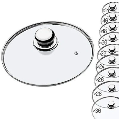 Immagine di KADAX Coperchio in Vetro Resistente al Calore per Padella, Pentola e Casseruola, Trasparente con Sfiato Pomello Acciaio (24 cm)