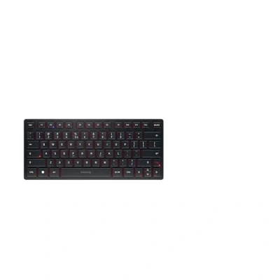 Immagine di CHERRY KW 9200 MINI, Tastiera Multidispositivo Compatta per fino a 4 Dispositivi, Layout l&#039;Unione Europea (QWERTY), Connessione Bluetooth, Wireless o tramite Cavo, Ricaricabile, Nero