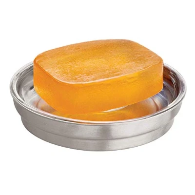 Immagine di iDesign Austin Portasapone, Porta saponetta Rotondo in Metallo per Bagno e Cucina, Trasparente/Argento Opaco, 11,2 cm x 2,4