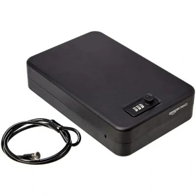 Immagine di Amazon Basics, Cassetta di sicurezza portatile, con serratura a combinazione, per documenti e gioielli, formato XXL, nero