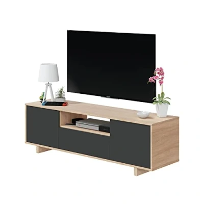 Immagine di Habitdesign Modulo TV, Mobile da soggiorno, Set di mobili, modello Zaira, Finitura in rovere canadese e grigio antracite, dimensioni: 150 cm (larghezza) x 46 (altezza) 41 (profondità)