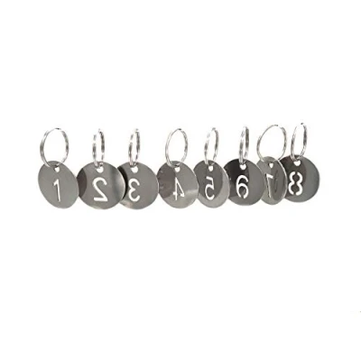 Immagine di 304 Stainless Steel Key Tags with Ring 100 pcs, 25mm Hollowed Number ID Chain, Numbered Rings 1 to