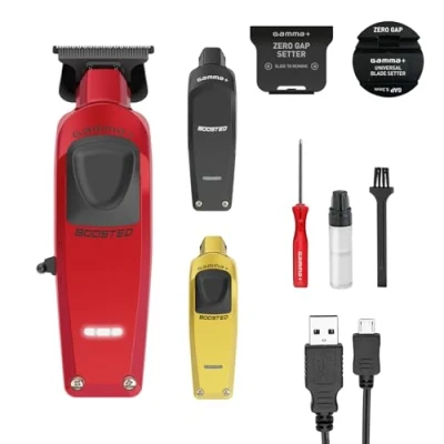 Immagine di GAMMA+ Boosted Trimmer Tagliacapelli Uomo Professionale, Regolabarba con Motore Rotativo 8.000 Rpm, 120 Minuti di Autonomia Senza Fili, Lama Regolabile 0 Gap, 3 Cover