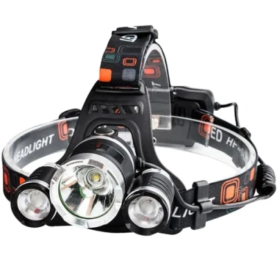 Immagine di Retoo lampada frontale LED T6 super luminosa con 4 modalità di illuminazione e 90 regolabile, per jogging, corsa, campeggio, pesca, caccia, ciclismo, arrampicata,