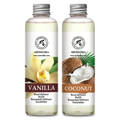 Immagine di Ricarica Vaniglia 200ml &amp; Diffusore Cocco Fragranza Intensa e Duratura a Lamella Aromaterapia per Casa Profumo interni Ufficio