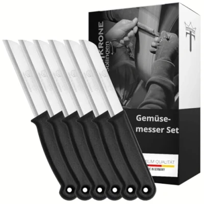 Immagine di Schwertkrone spelucchino 6 coltelli da cucina lunghi e affilati set di frutta Made in Germany Solingen con lama acciaio inox affilata precisa 8,5 cm protezione della