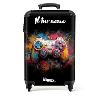 Immagine di NoBoringSuitcases.com Valigia Bagaglio a Mano, Valigia, Trolley, Trolley Cabin Go, 10 kg, Personalizzabile, 55x40x20 cm (Controller Multicolore)