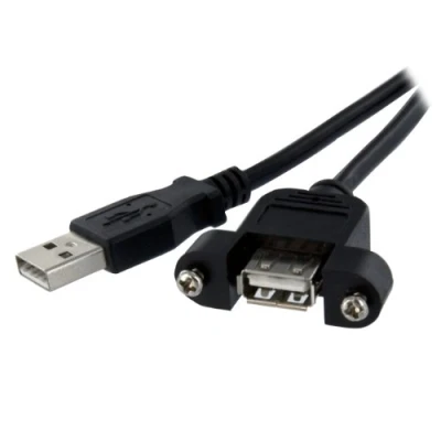 Immagine di StarTech.com USBPNLAFAM1 Cavo Prolunga USB 2.0 per Montaggio a Pannello di Tipo A/A, F/M, 30 cm, Nero