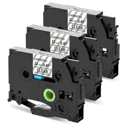 Immagine di MarkField Nastro per Etichette Compatibile con Brother P touch TZe Trasparente Tapes Cassetta PT 1000 1010 1090 1830VP 2030VP 2100VP, 12mm x 8m