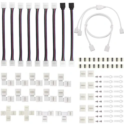 Immagine di Kit di connettori LED 4 pin striscia luci connettore per RGB 5050 10 mm larghezza LED, senza saldatura, accessori fai da te