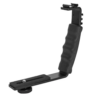 Immagine di Entatial Flash per Fotocamera Staffa a L Doppio Supporto Scarpe Calde Adattatore Microfono DV Luce LED da 1/4&quot;Staffa