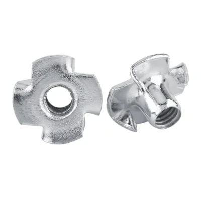 Immagine di Dadi a T 50 Pezzi Acciaio al Carbonio Zincato M3/M4/M5/M6/M8 4 Punte Guida Dado Filettato per Artigiani Mobili in Legno Inserti Blindati Ragno (M3x50)