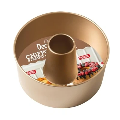 Immagine di Decora, 0070109 Stampo Gold Line Chiffon Cake Ø 20,5 X 10 cm, Ideale per Preparare la Con Base Piatta Removibile Dolci Classici a Forma di Fiore, In Robusto Metallo Antiaderente