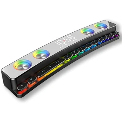 Immagine di Dinamico RGB Computer Altoparlante, Desktop Gaming Altoparlante Soundbar, con 5.0 Bluetooth, Llluminazione Regolabile, Vivavoce Microfono, per TV, PC, Computer, Gaming, Alimentazione USB