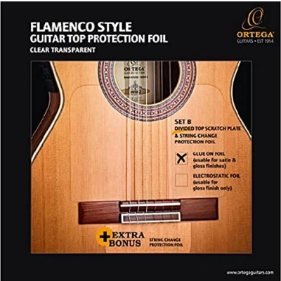 Immagine di Ortega Pick Guard Divided Top Plate &amp; Bridge Trasparente/Permanente (OPG FLAM2)