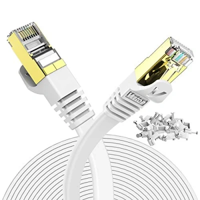 Immagine di VEEtOP Cavo Ethernet LAN di Rete Cat 7 Cavi Internet RJ45 Piatto, Velocità 10 Gigabits/s (10m, Bianco)