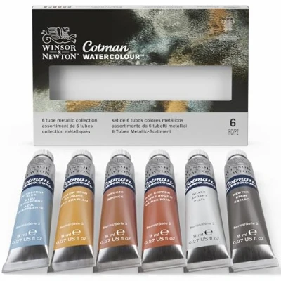 Immagine di Winsor &amp; Newton Cotman Set 6 tubi da 8ml con colori metallici