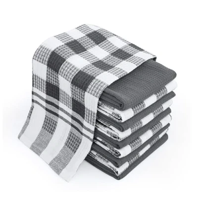 Immagine di Chef Pomodoro Strofinacci Cucina Cotone (Pacco da 10) 38 x 63 cm, Canovacci in 100% a Scacchi e Tinta Unita, Asciugamani Super Assorbenti, Lavabili Lavatrice (Grigio)