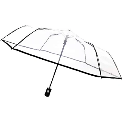 Immagine di SMARTBULLE Ombrello Pieghevole Trasparente Compatto; Robusto; Antivento; Apertura automatica; Diametro=98cm; per uomo/donna; Colore: Bordo NERO.