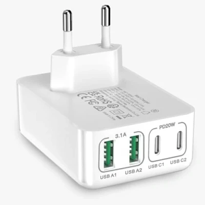 Immagine di caricatore USB C, 40 W, 4 porte, multiplo PD 3.0, adattatore di alimentazione compatibile con iPhone 12/13/14/15/Samsung S23/S22/Xiaomi/Google/tablet