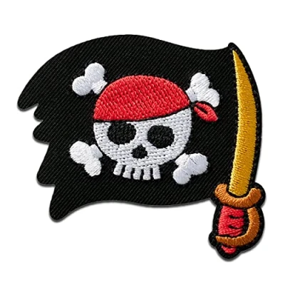 Immagine di Mono Quick Bandiera pirata con sciabola Toppe Termoadesive Patch Toppa Ricamate, Misura: 5,1 x 5,5 cm