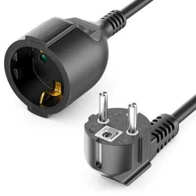 Immagine di deleyCON 20m Prolunga Cavo di Alimentazione Rete Corrente Estensione Spina Sicurezza Tipo F (CEE 7/4) 90 su Socket 7/3) Protezione Contatti TV PC Computer Beamer Nero