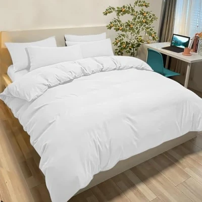 Immagine di Set Copripiumino Singolo 155x200 cm (1 Federa 50x80) Monocromatico in Microfibra Bianco, Morbido ed Ipoallergenico, Inclusa 50x80