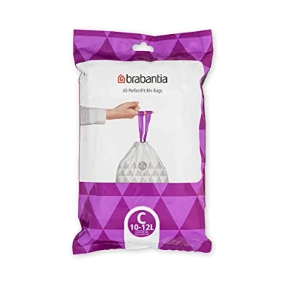 Immagine di Brabantia Sacchetti Spazzatura PerfectFit (Codice C/10 12 Litri) Plastica Resistente Sacchi Immondizia con Nastro di Chiusura (40 Sacchi)