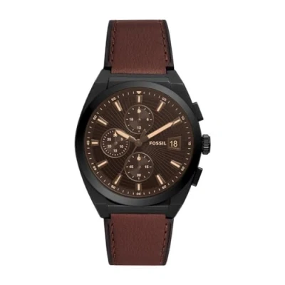 Immagine di Fossil Orologio Everett Chronograph Uomo, movimento cronografo, cassa 42 mm in acciaio inossidabile nero con cinturino pelle, FS5798, Marrone