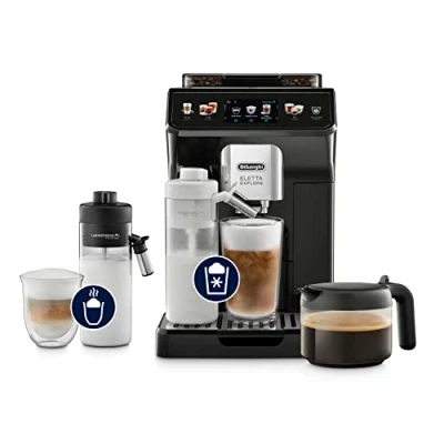 Immagine di De&#039;Longhi Eletta Explore ECAM452.67.G, Macchina da Caffè Automatica, Schiume di latte calde e fredde in automatico, oltre 50 Bevande, Schermo Touch a Colori, Caraffa Americano Inclusa, Grigio
