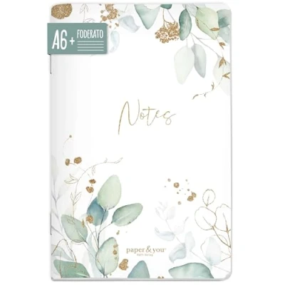 Immagine di paper&amp;you® taccuino formato A6+ a righe &quot;foglia d&#039;oro&quot; con 64 pagine, copertina morbida, piccolo righe, sostenibile e rispettoso del clima
