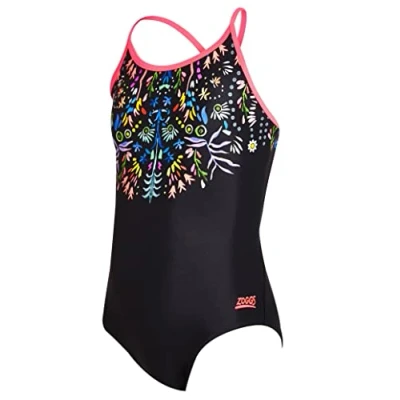 Immagine di Zoggs Maia Costume Intero da Bambina, in Tessuto Ecologico, con Lacci, Ragazza, 514720026, Multicolore e Nero., 26 UK/116cm (6 Years)