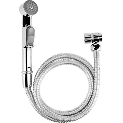 Immagine di Cornat Set Mano per Bidet, Utilizzabile su Rubinetto e valvola angolare, Facile da commutare, con Supporto a Parete, Colore Nero Opaco, Doccia igienica, doccetta WC, SA143, Cromo Lucido