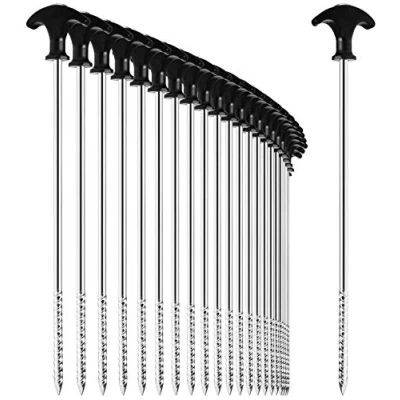 Immagine di com four® 24x picchetti in Acciaio Lunghi con Filettatura per Campeggio Ideali Terreni Normali e duri Impugnatura a T