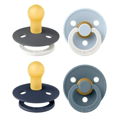 Immagine di BIBS Colour, Set di 4 ciucci, succhietto senza BPA, Tettarella tonda. Lattice gomma naturale, Prodotto in Danimarca. 0 6 mesi (set da 4), Petrol Glow Mix