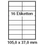 Immagine di pripa etichette autoadesive, formato 105 x 37, confezione da 100 fogli in A4 Ogni folio è suddiviso 16 etichette, 2 colonne e 8 righe, per un totale di 1600