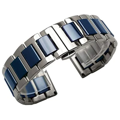 Immagine di Kai Tian Cinturino Orologio Acciaio Inossidabile Argento Bicolore 16mm per uomo Ceramica Blu Ricambio Metallo Chiusura Deployante
