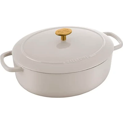 Immagine di BALLARINI Bellamonte Cocotte, rustitrice in ferro colato smaltato, ovale, 31 cm, 5,5 l, bianco avorio